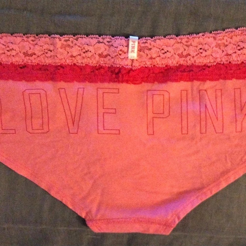 VICTORIA'S SECRET PINK LACE BAND EXTRA LOW RISE HIPSTER PANTIES MEDIUM LOVE PINK
